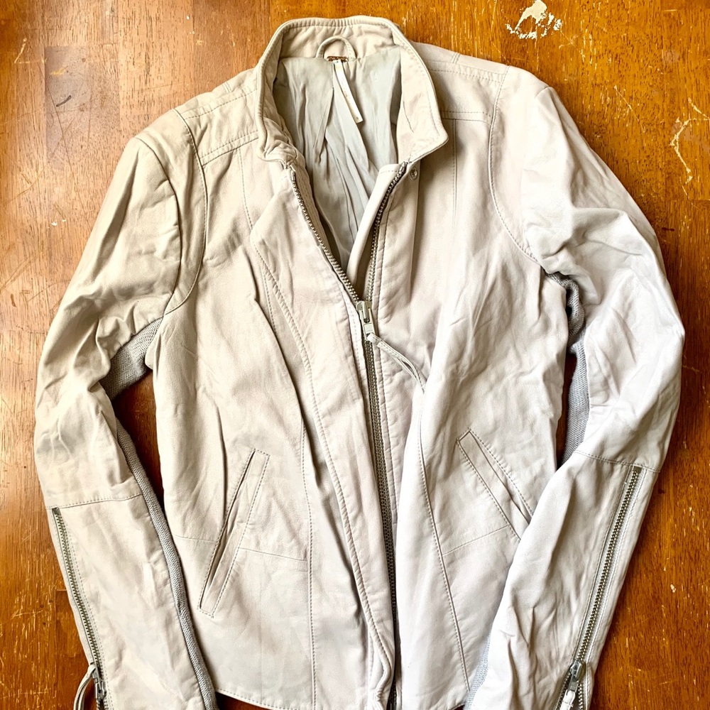 Free People Cream Leather Style Jacket